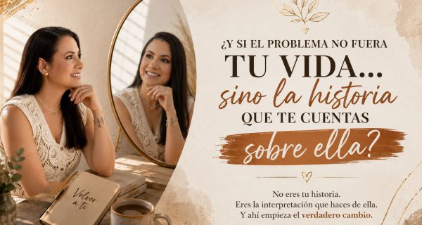 Mujer frente a un espejo reflexionando sobre la historia que se cuenta acerca de su vida.
